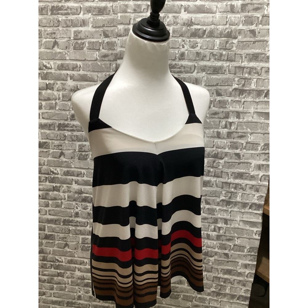 Allen B.  Black, Cream & Red Striped Halter Camisole Top Sz S, Y2K, Summer